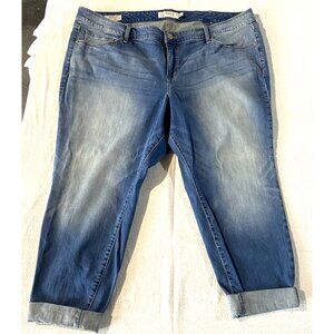Torrid Womens Cropped Boyfriend Jeans Blue Cotton Blend Zip Solid Size 24S